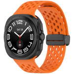 For Galaxy Watch Ultra2 2026 / 2025 / 1 2024 Hole Style Magnetic Folding Buckle Silicone Watch Band, Light Gray, Black, Starlight, Pink, Orange, Dark Blue, Dark Green, White