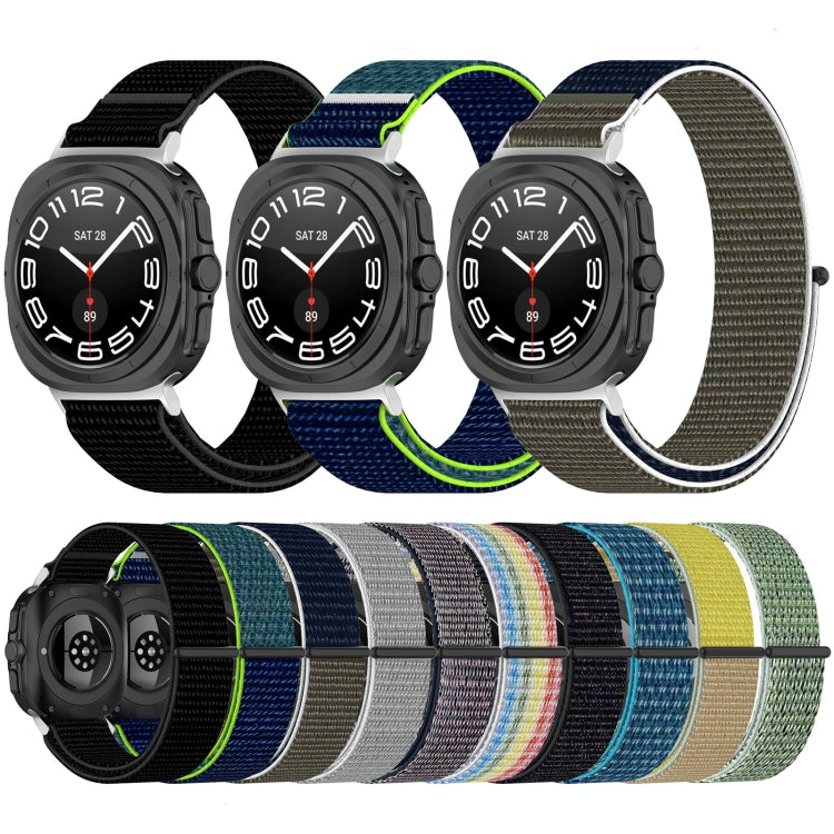 For Galaxy Watch Ultra2 2026 / 2025 / 1 2024 Loop Nylon Hook and Loop Fastener Watch Band, Black, Blue Ocean, Rainbow, Seashell Color, Sea Blue, Gray Blue, Khaki Yellow, Dark Blue, Lime