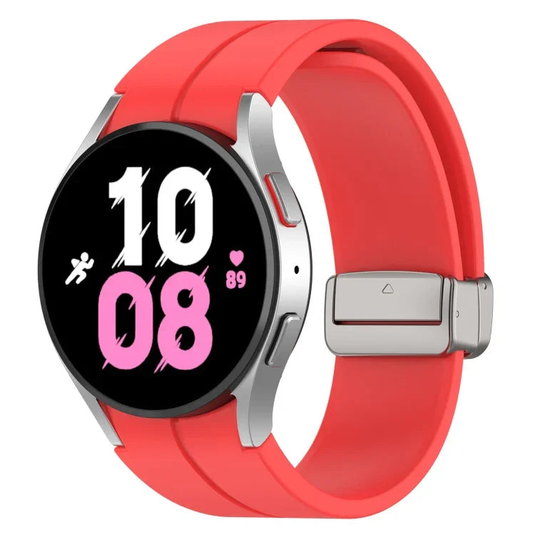 Magnetic Folding Silver Buckle Silicone Watch Band, For Samsung Galaxy Watch FE 40mm, For Samsung Galaxy Watch7 40 / 44mm