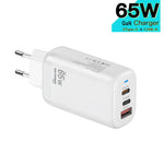 TE-65W GaN PD65W 듀얼 USB-C+USB-A 노트북 / 태블릿 어댑터, EU 플러그, EU 플러그