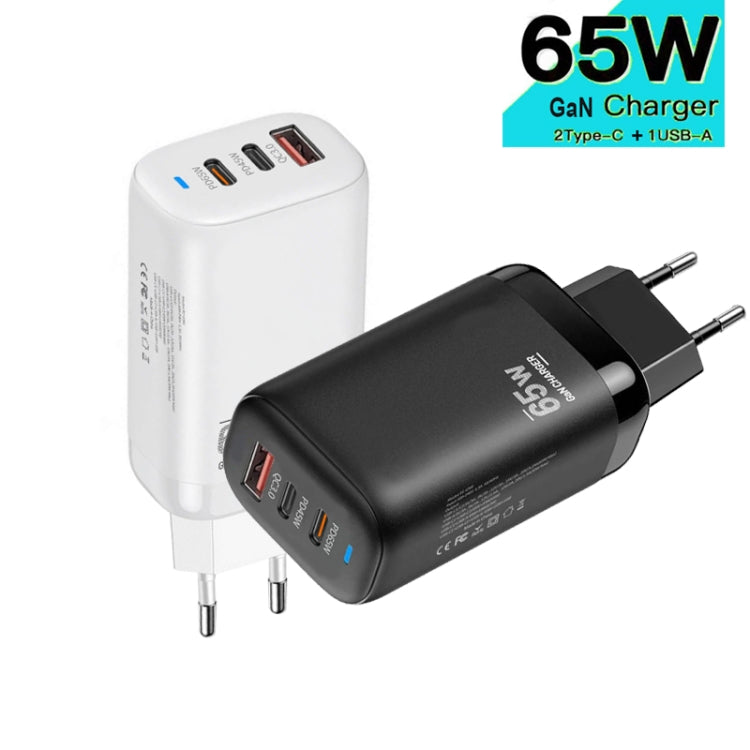 TE-65W GaN PD65W 듀얼 USB-C+USB-A 노트북 / 태블릿 어댑터, EU 플러그, EU 플러그
