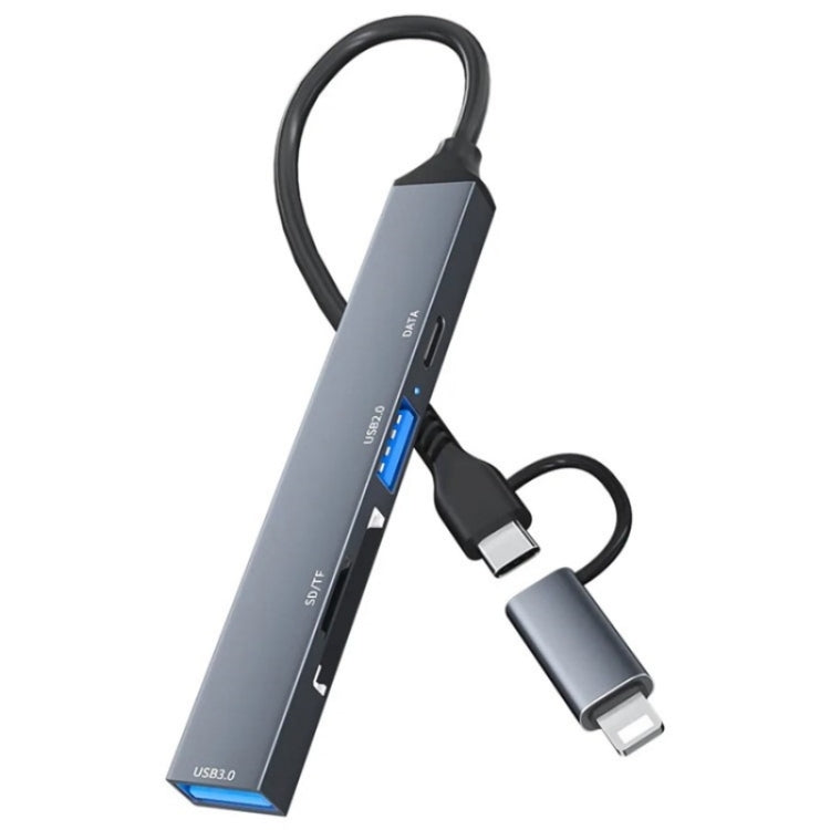 ADS-805 8핀 + Type-C에서 USB-C 데이터 + USB 2.0 / 3.0 + SD / TF 카드 리더 허브 확장 변환기, ADS-805