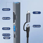 ADS-805 8핀 + Type-C에서 USB-C 데이터 + USB 2.0 / 3.0 + SD / TF 카드 리더 허브 확장 변환기, ADS-805