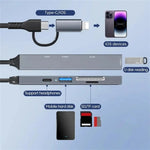 ADS-805 8핀 + Type-C에서 USB-C 데이터 + USB 2.0 / 3.0 + SD / TF 카드 리더 허브 확장 변환기, ADS-805