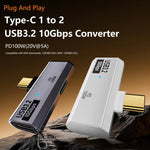 USB-C / 타입-C 수 to 듀얼 타입-C 암 USB3.2/10Gbps OTG 컨버터 PD100W 충전 어댑터, 듀얼 타입-C