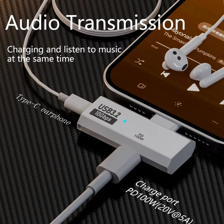USB-C / 타입-C 수 to 듀얼 타입-C 암 USB3.2/10Gbps OTG 컨버터 PD100W 충전 어댑터, 듀얼 타입-C
