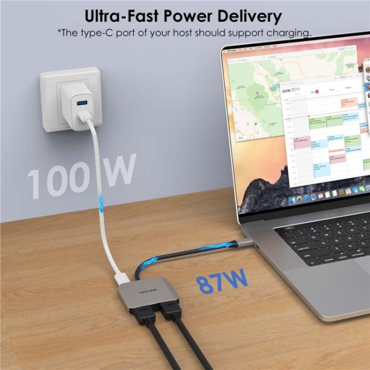WAVLINK UHP510 Pro 87W PD 충전 USB C에서 듀얼 HD 변환기 4K 60Hz 모니터 어댑터