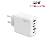 120W 3 PD 타입-C 듀얼 USB 다중 포트 휴대폰 충전기, EU 플러그, EU 플러그