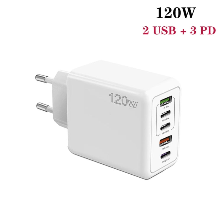 120W 3 PD 타입-C 듀얼 USB 다중 포트 휴대폰 충전기, EU 플러그, EU 플러그