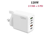 120W 3 PD 타입-C 듀얼 USB 다중 포트 휴대폰 충전기, UK 플러그, UK 플러그