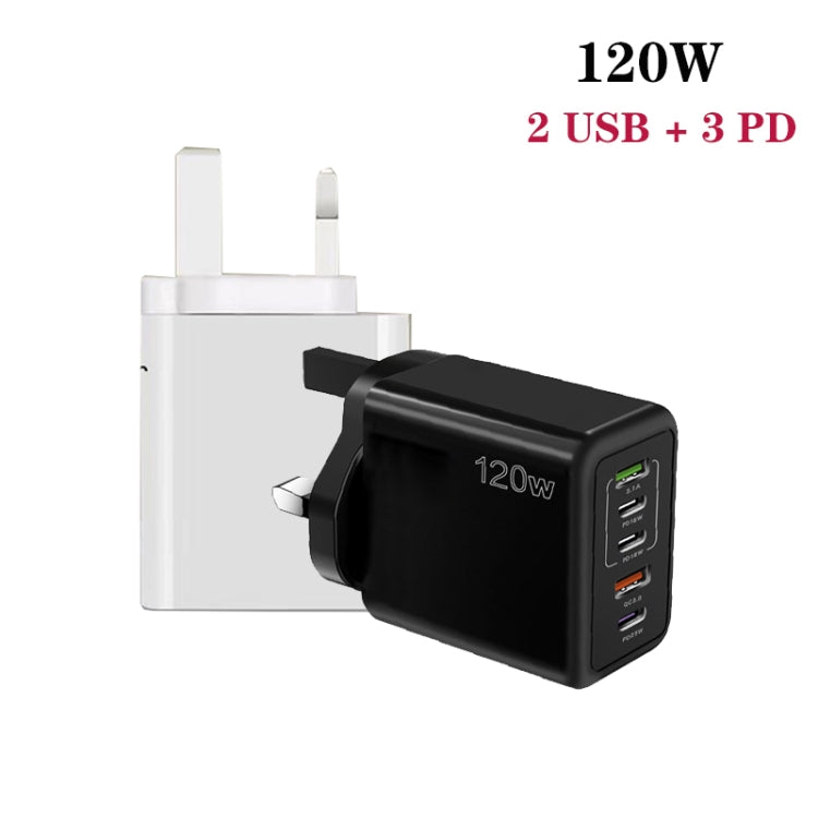 120W 3 PD 타입-C 듀얼 USB 다중 포트 휴대폰 충전기, UK 플러그, UK 플러그