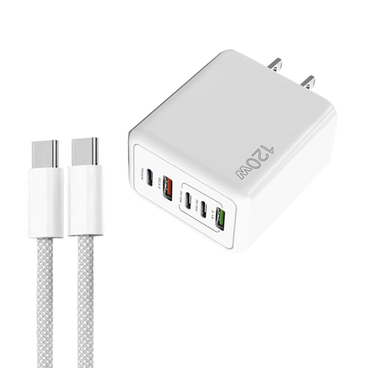 120W PD3.0 3 타입-C 2 USB 멀티 포트 고속 충전기, 타입-C to 타입-C 케이블 포함, US 플러그, US 플러그 + C to C 케이블