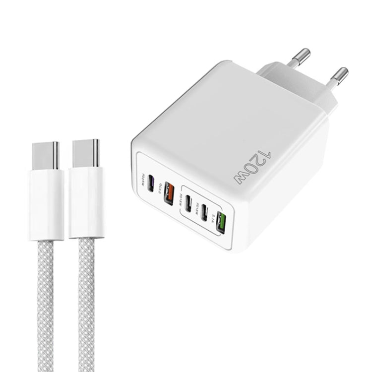 120W PD3.0 3 타입-C 2 USB 멀티 포트 고속 충전기, 타입-C to 타입-C 케이블 포함, EU 플러그, EU 플러그 + C to C 케이블
