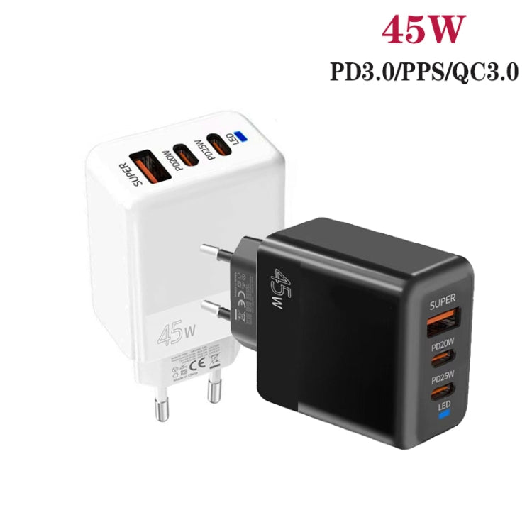 45W PD3.0 / PPS Type-C + QC3.0 USB 완전 호환 프로토콜 충전기, EU 플러그, PD3.0 / PPS Type-C + QC3.0 USB(EU 플러그)