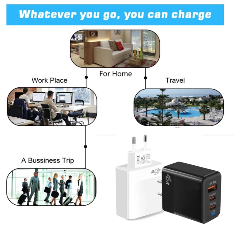 45W PD3.0 / PPS Type-C + QC3.0 USB 완전 호환 프로토콜 충전기, EU 플러그, PD3.0 / PPS Type-C + QC3.0 USB(EU 플러그)