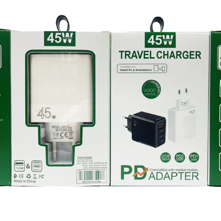 45W PD3.0 / PPS Type-C + QC3.0 USB 완전 호환 프로토콜 충전기, EU 플러그, PD3.0 / PPS Type-C + QC3.0 USB(EU 플러그)
