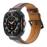 For Samsung Galaxy Watch Ultra 47mm Stitched Black Buckle Genuine Leather Watch Band