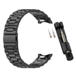 Metal watch band for Samsung Galaxy Watch with quick release feature and adjustment tool.