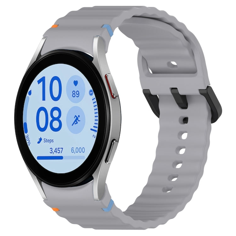 Wavy Grain Stitched Black Buckle Silicone Watch Band, For Samsung Galaxy Watch FE 40mm, For Samsung Galaxy Watch 7 40 / 44mm, For Samsung Galaxy Watch 6 Classic 43 / 47mm, For Samsung Galaxy Watch 6 40 / 44mm