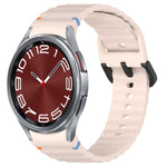 Wavy Grain Stitched Black Buckle Silicone Watch Band, For Samsung Galaxy Watch FE 40mm, For Samsung Galaxy Watch 7 40 / 44mm, For Samsung Galaxy Watch 6 Classic 43 / 47mm, For Samsung Galaxy Watch 6 40 / 44mm