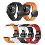 테일러 스테인리스 스틸 블랙 나비 버클 실리콘 시계 밴드, 애플 워치 44mm / 45mm / 46mm / 49mm용