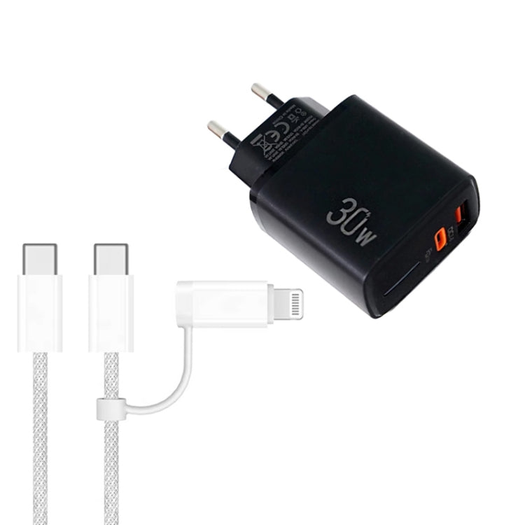 PD31 30W USB-C / 타입-C + USB-A 충전기 타입-C+8핀 2-in-1 데이터 케이블 포함, EU 플러그, EU 플러그 + 2-in-1 데이터 케이블