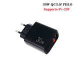 PD31 30W USB-C / Type-C + USB-A Charger with Type-C+8 Pin 2-in-1 Data Cable, EU Plug, EU Plug +  2-in-1 Data Cable