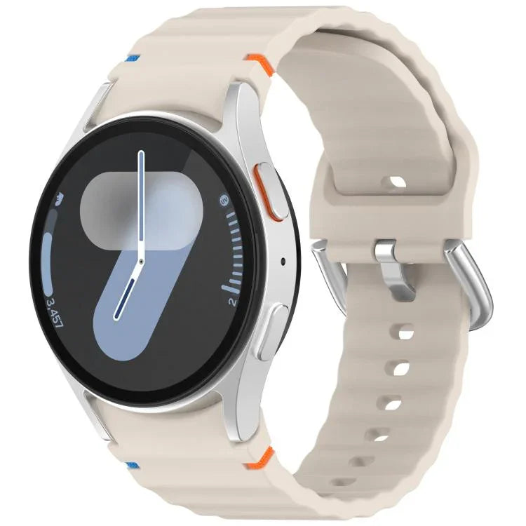 Wavy Grain Stitched Silver Buckle Silicone Watch Band, For Samsung Galaxy Watch 7 40 / 44mm
