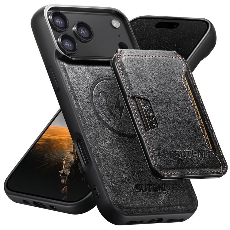 Suteni M3 Card Bag MagSafe Cowhide Texture Leather Phone Case, For iPhone 17 Pro Max, For iPhone 17 Pro, For iPhone 17, For iPhone Air, For iPhone 16 Pro Max, For iPhone 16 Pro, For iPhone 16 Plus, For iPhone 16, For iPhone 15 Pro Max, For iPhone 15 Pr...