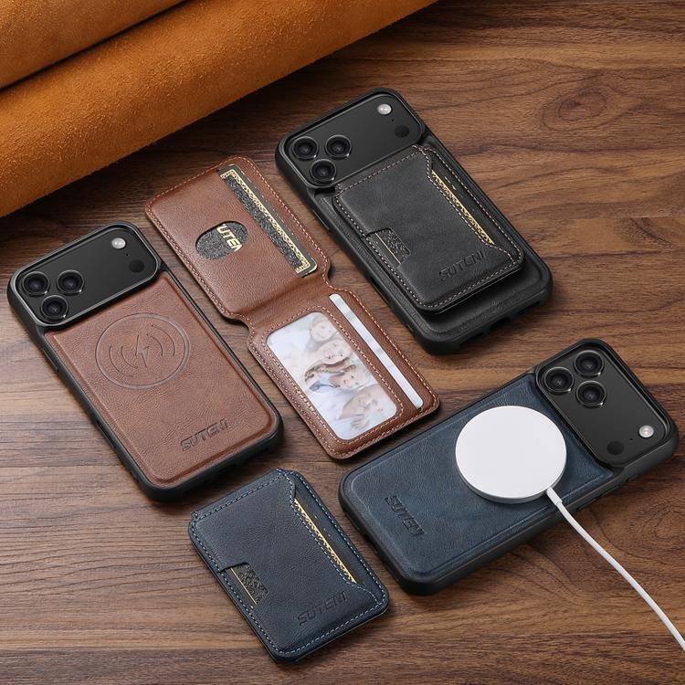 Suteni M3 카드 가방 MagSafe 소가죽 질감 가죽 휴대폰 케이스, 아이폰 13 프로 맥스용, 아이폰 13 프로용, 아이폰 13용, 아이폰 12용, 아이폰 12 프로 맥스용, 아이폰 12 프로용