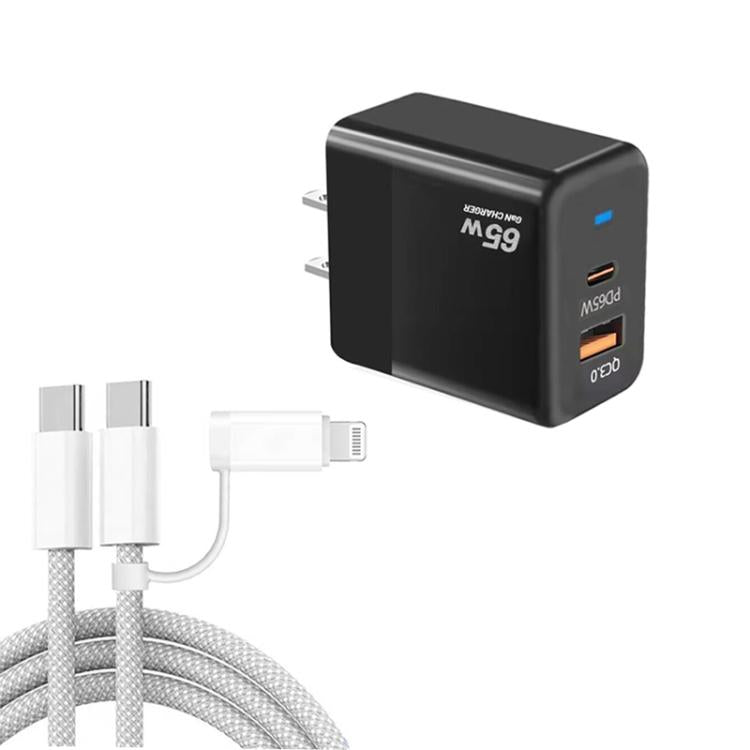 PD41 GaN PD 45W + USB 충전기 USB-C to USB-C / 8핀 데이터 케이블 아이폰용, US 플러그, US 플러그