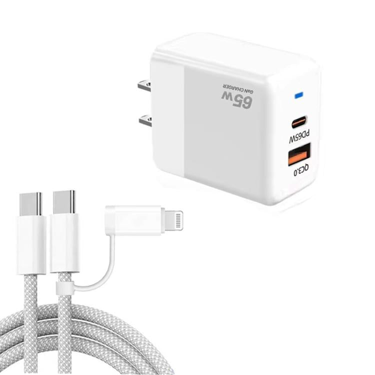 PD41 GaN PD 45W + USB 충전기 USB-C to USB-C / 8핀 데이터 케이블 아이폰용, US 플러그, US 플러그