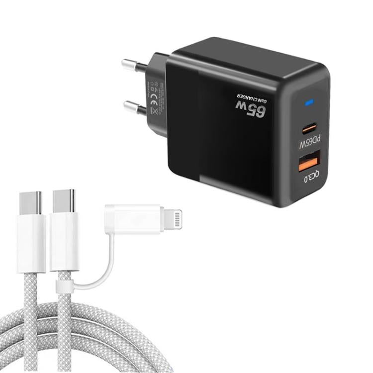 PD41 GaN PD 45W + USB 충전기 USB-C to USB-C / 8핀 데이터 케이블 아이폰용, EU 플러그, EU 플러그