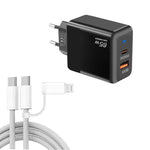 PD41 GaN PD 45W + USB 충전기 USB-C to USB-C / 8핀 데이터 케이블 아이폰용, EU 플러그, EU 플러그