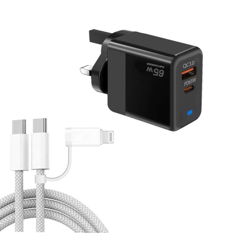 PD41 GaN PD 45W + USB 충전기 USB-C to USB-C / 8핀 데이터 케이블 아이폰용, UK 플러그, UK 플러그