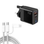 PD41 GaN PD 45W + USB 충전기 USB-C to USB-C / 8핀 데이터 케이블 아이폰용, UK 플러그, UK 플러그