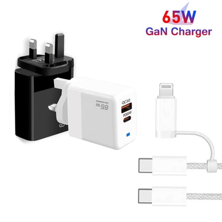 PD41 GaN PD 45W + USB 충전기 USB-C to USB-C / 8핀 데이터 케이블 아이폰용, UK 플러그, UK 플러그