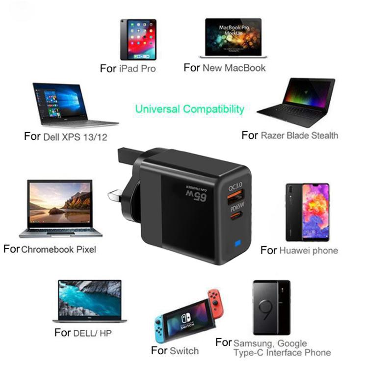 PD41 GaN PD 45W + USB 충전기 타입-C to 타입-C 데이터 케이블 포함, UK 플러그, US 플러그