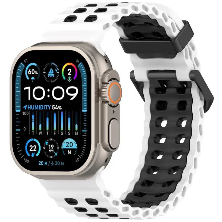오션 더블 로우 홀 투컬러 실리콘 시계줄, Apple Watch 46mm / 49mm / 45mm / 44mm용