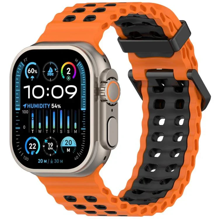 오션 더블 로우 홀 투컬러 실리콘 시계줄, Apple Watch 46mm / 49mm / 45mm / 44mm용