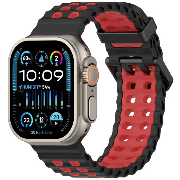 오션 더블 로우 홀 투컬러 실리콘 시계줄, Apple Watch 46mm / 49mm / 45mm / 44mm용