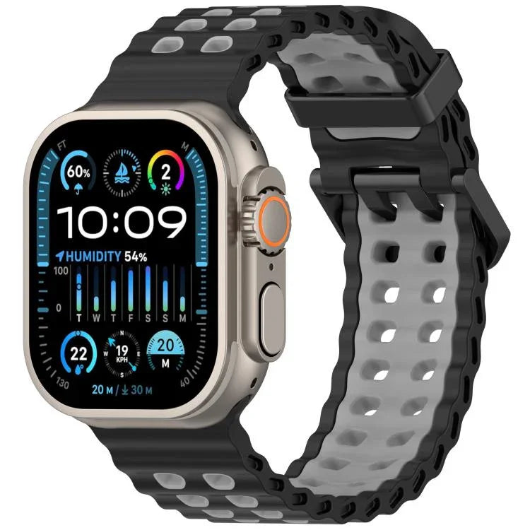 오션 더블 로우 홀 투컬러 실리콘 시계줄, Apple Watch 46mm / 49mm / 45mm / 44mm용