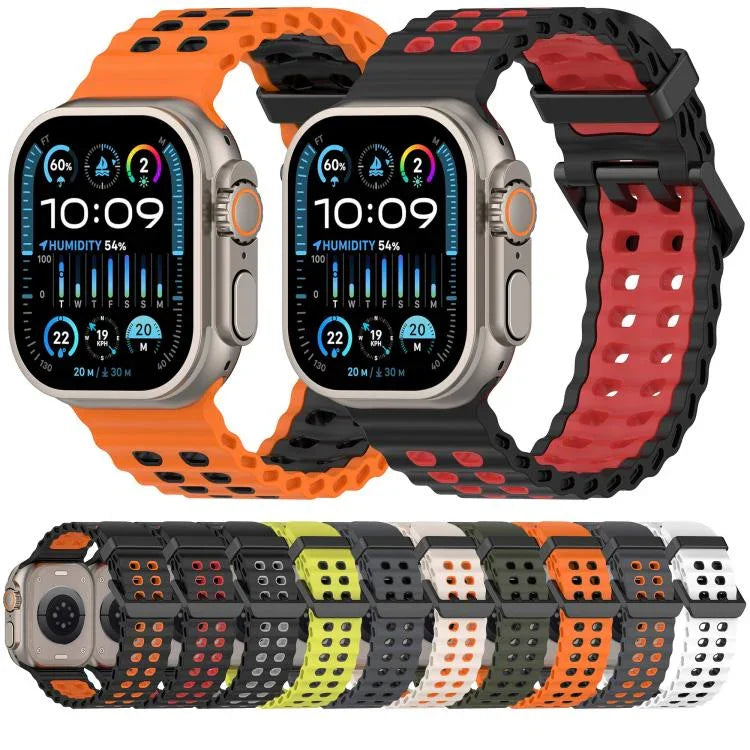 오션 더블 로우 홀 투컬러 실리콘 시계줄, Apple Watch 46mm / 49mm / 45mm / 44mm용