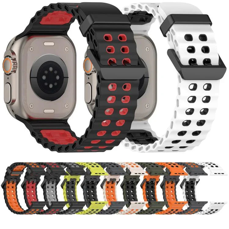 오션 더블 로우 홀 투컬러 실리콘 시계줄, Apple Watch 46mm / 49mm / 45mm / 44mm용