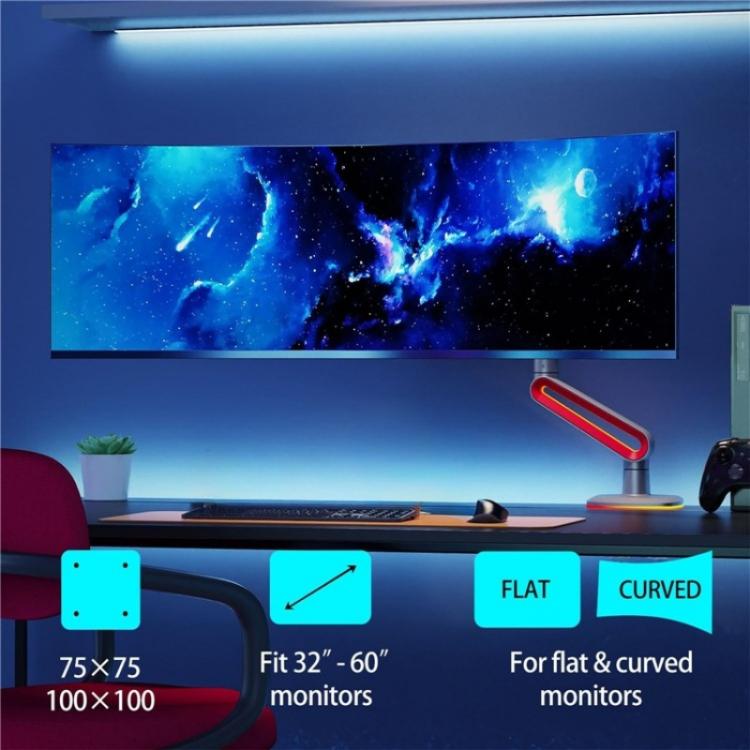NORTH BAYOU L60 RGB 라이트 데스크 마운트 브래킷 32-60인치 게이밍 모니터 암 스탠드, L60