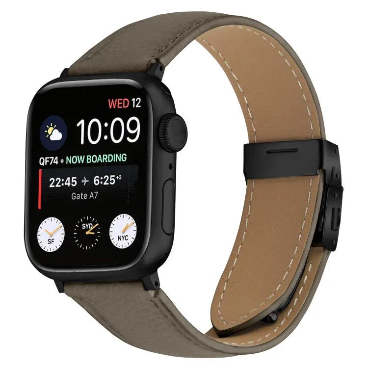 리치 텍스처 블랙 터틀백 버클 가죽 시계줄, 애플 워치 46mm / 49mm / 45mm / 44mm용, 애플 워치 42mm / 41mm / 40mm / 38mm용