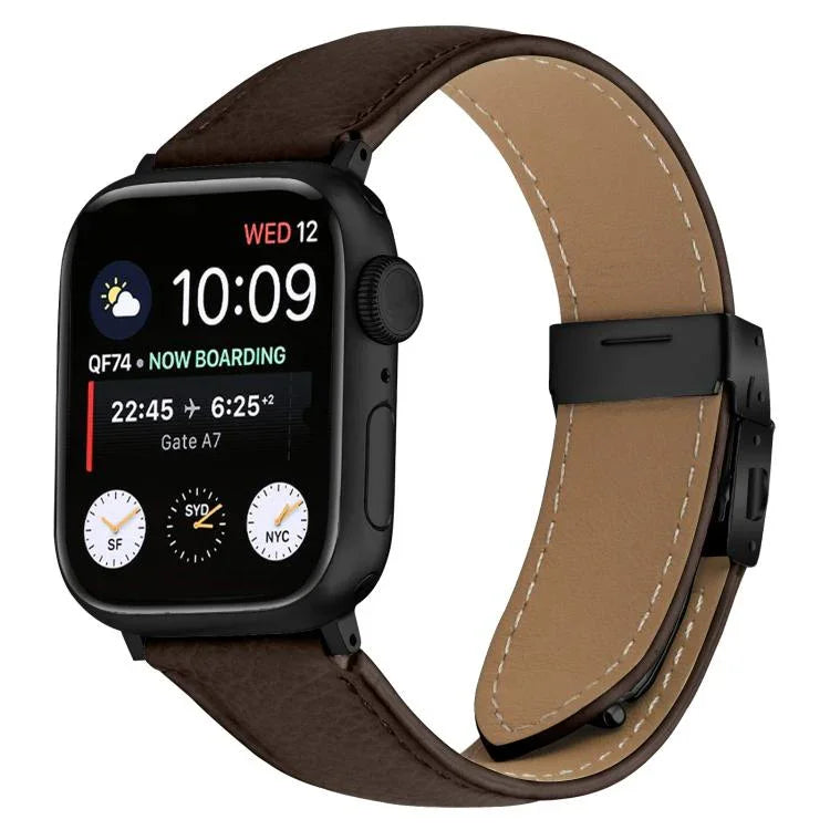 리치 텍스처 블랙 터틀백 버클 가죽 시계줄, 애플 워치 46mm / 49mm / 45mm / 44mm용, 애플 워치 42mm / 41mm / 40mm / 38mm용