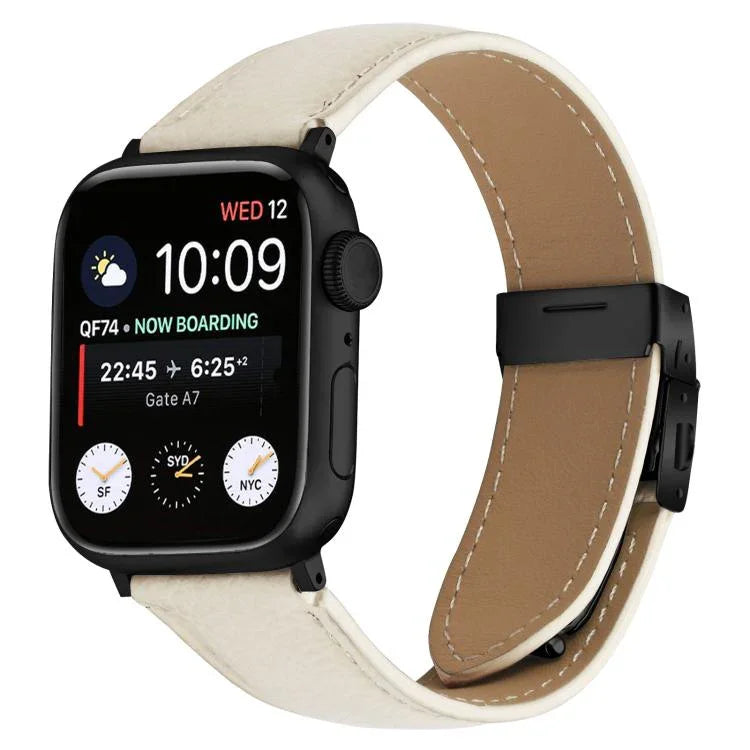 리치 텍스처 블랙 터틀백 버클 가죽 시계줄, 애플 워치 46mm / 49mm / 45mm / 44mm용, 애플 워치 42mm / 41mm / 40mm / 38mm용
