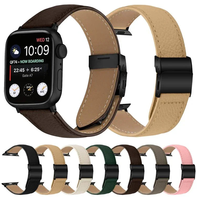 리치 텍스처 블랙 터틀백 버클 가죽 시계줄, 애플 워치 46mm / 49mm / 45mm / 44mm용, 애플 워치 42mm / 41mm / 40mm / 38mm용
