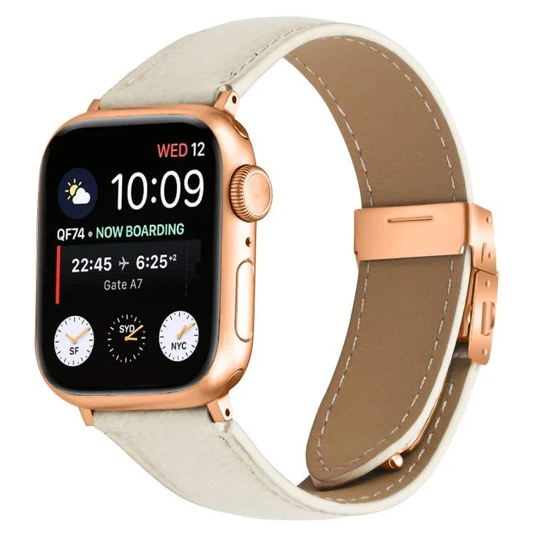 리치 텍스처 로즈 골드 터틀백 버클 가죽 시계줄, 애플 워치 46mm / 49mm / 45mm / 44mm용, 애플 워치 42mm / 41mm / 40mm / 38mm용